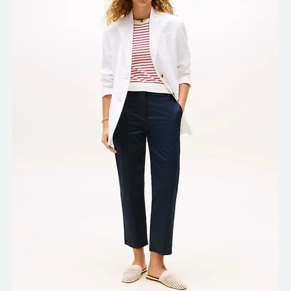 Tommy Hilfiger Women's Mid-Rise Cotton Blend Chino Ankle Pants Navy Blue Size 12 - Picture 1 of 9